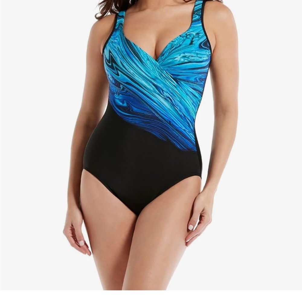 Miraclesuit Blue and Black One Piece Swimsuit